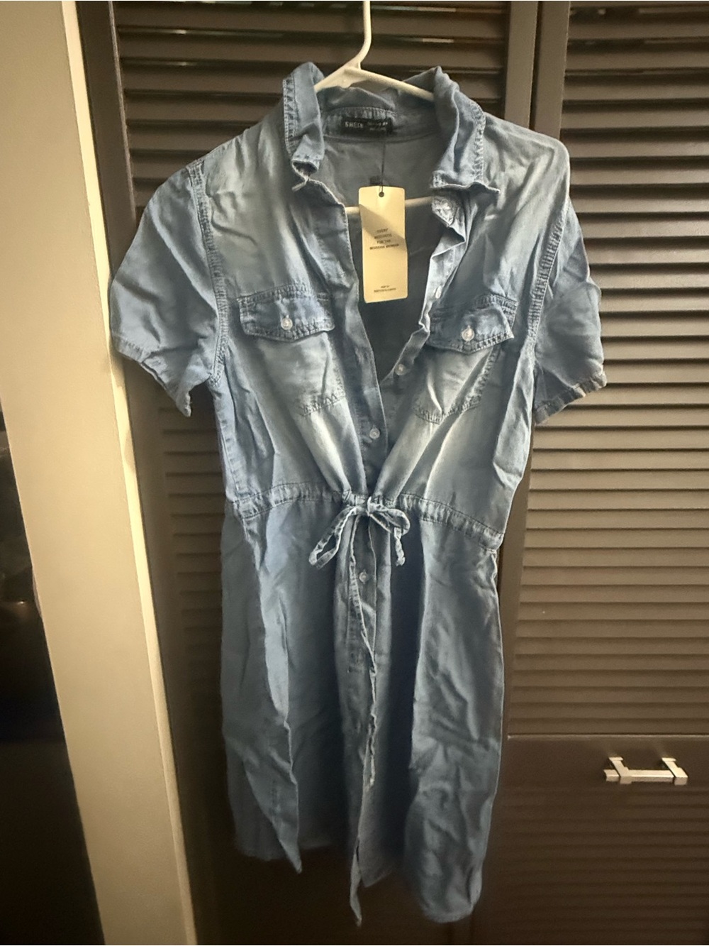 SHEIN Light Blue Denim Midi Shirt Dress